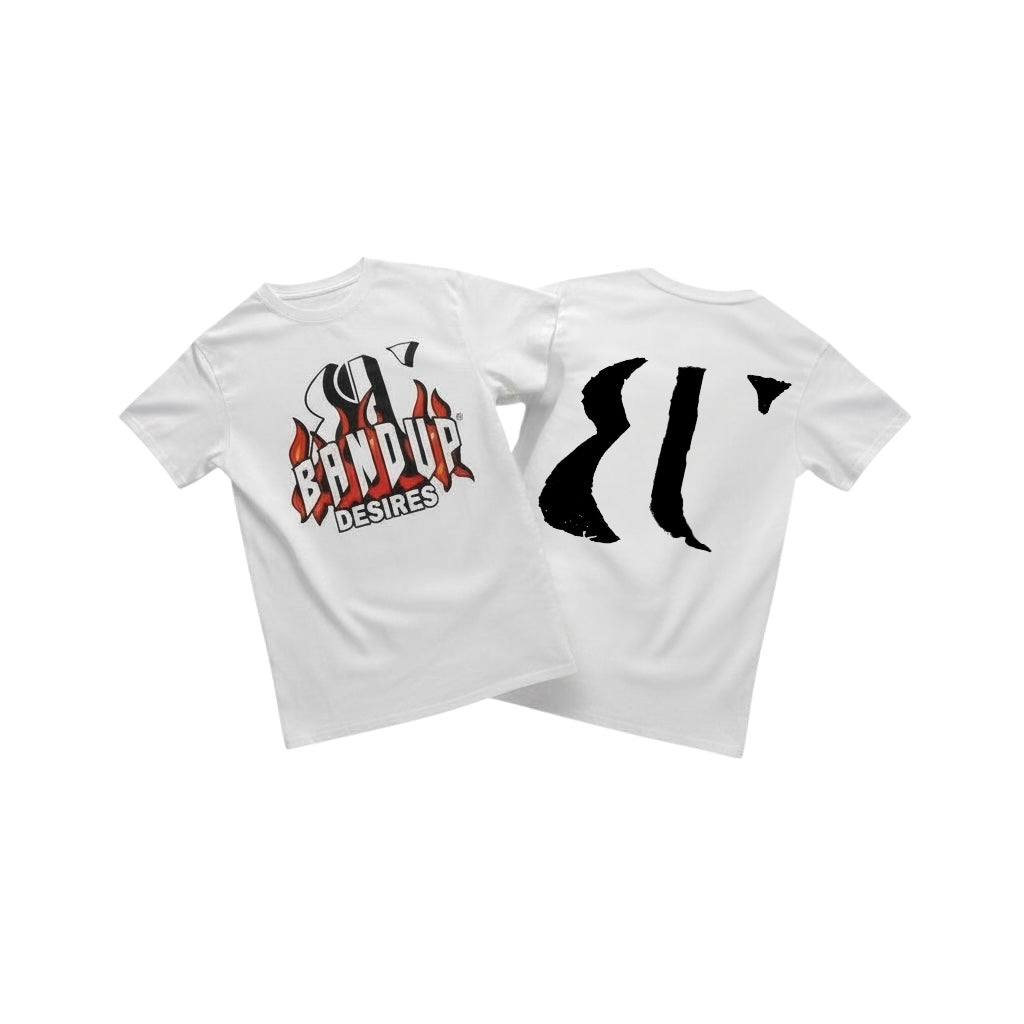 White "FIRE RED" Short Sleeve